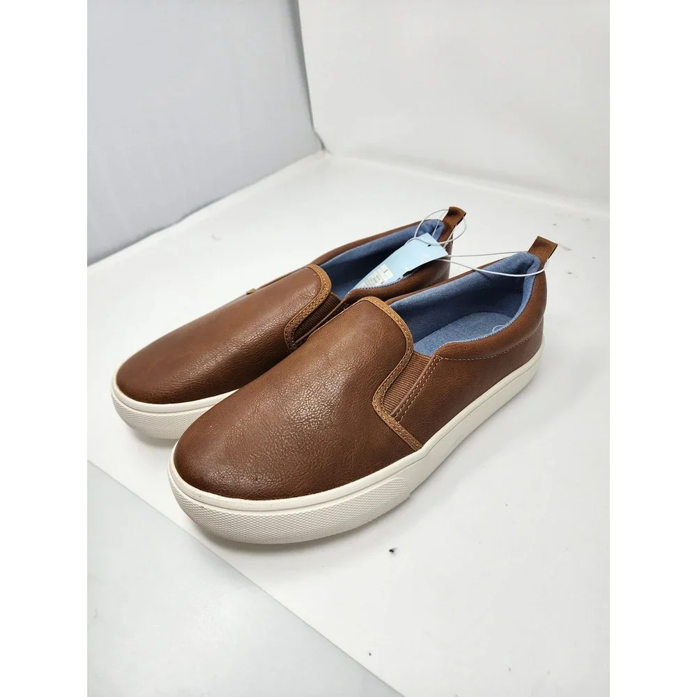 Cat & Jack Boys Slip On Sneakers Brown Faux Leather Casual Size 6